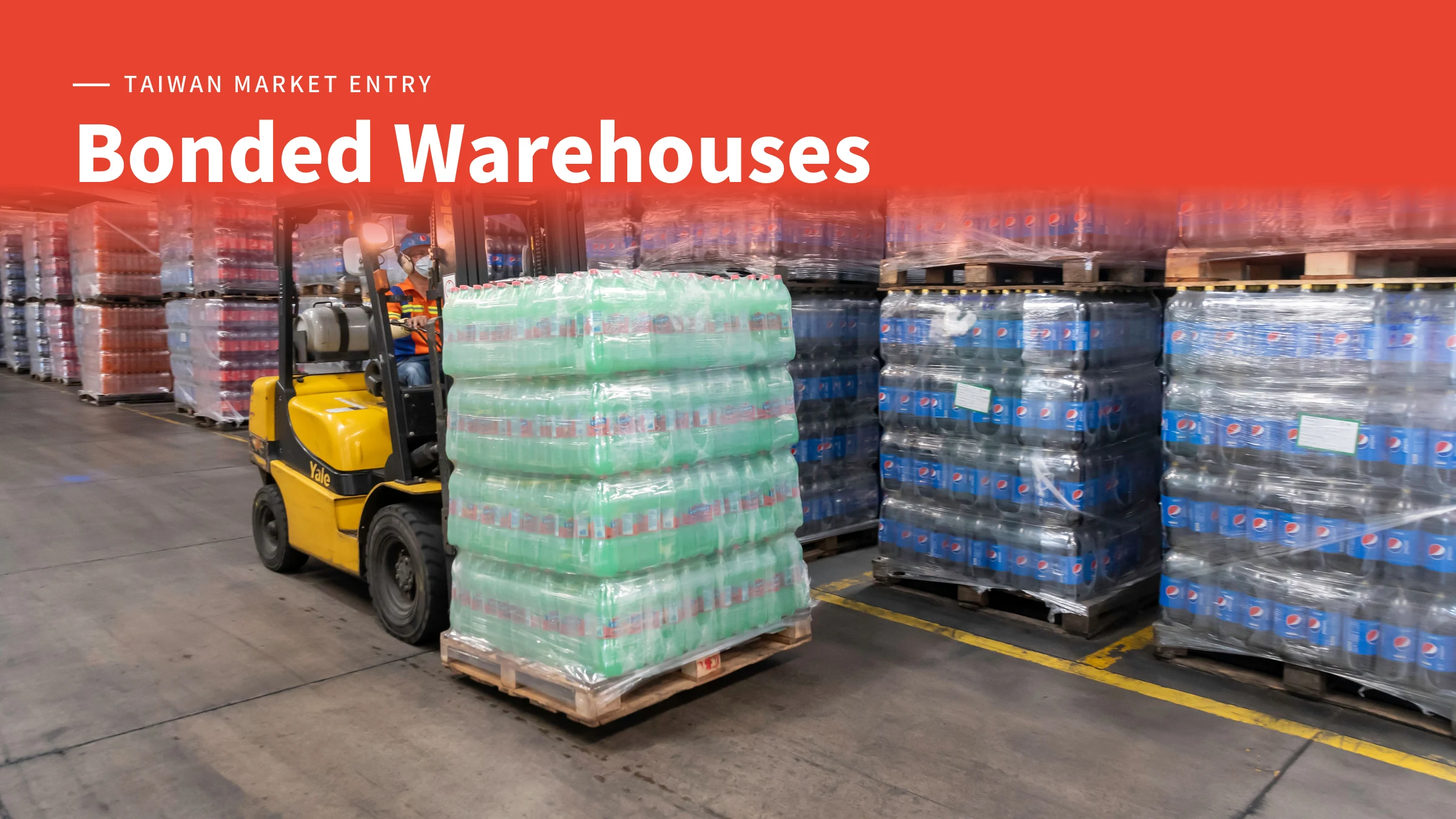 Forklift operator moving stacked pallets in a warehouse — cover for bonded warehousing and free trade zones in Taiwan